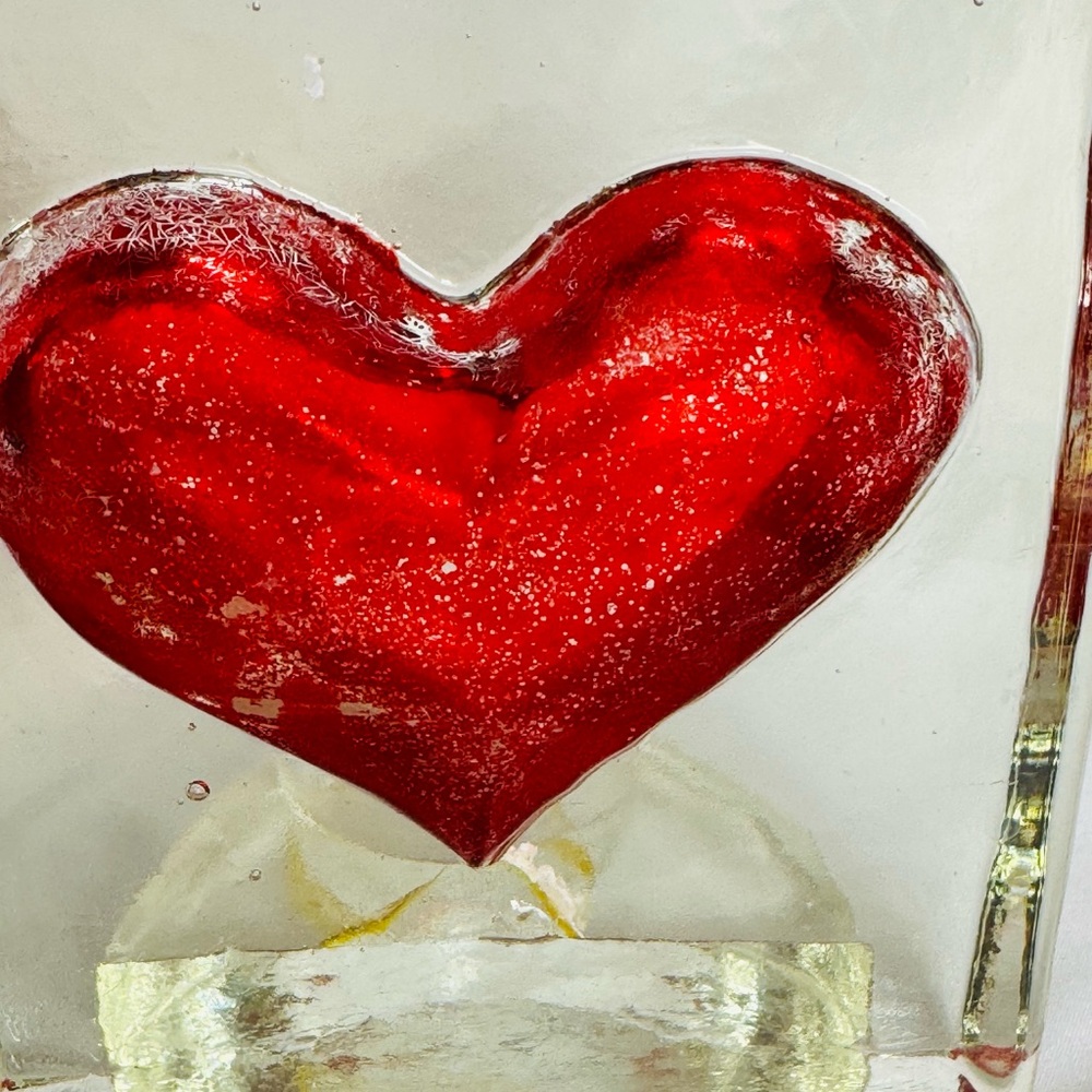 Blown Glass Red Heart Tea Light Candle Holder Block Decor - last chance! - Picture 9 of 12